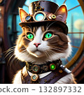 portrait of a steampunk cat in front of a shop 132897332