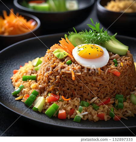 fried rice with chicken and vegetables 132897333