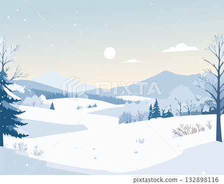 陽光明媚的冬日，冬日風景背景插圖 132898116