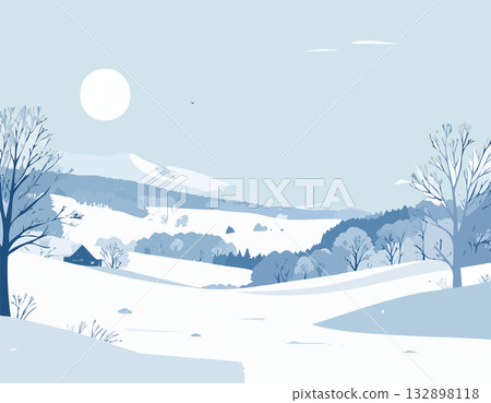 白雪皚皚的山丘景色 132898118