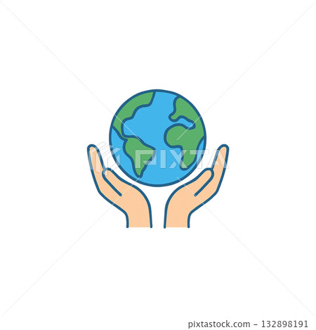 手托地球圖示 | 象徵環境保護、永續發展目標和生態活動的素材，無背景，適用於文件創作和插圖 132898191