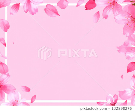 淺粉紅色漸層背景，白色邊框，周圍飾以水彩櫻花花瓣。 132898276
