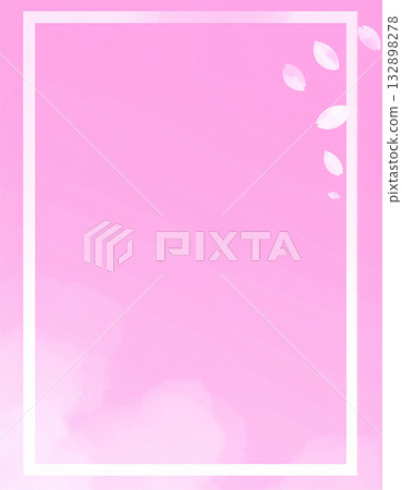 A pale pink gradient background with a white frame and watercolor cherry blossom petals decorating the surrounding area. 132898278