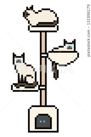 Pixel art of a Siamese cat on a cat tower 132898279