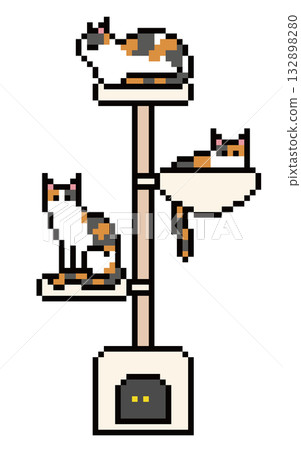 Pixel art of a calico cat on a cat tower Pixel art of a calico cat on a cat tower 132898280