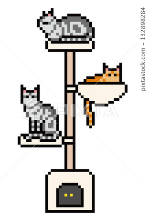 Pixel art of an American shorthair cat on a cat tower 132898284