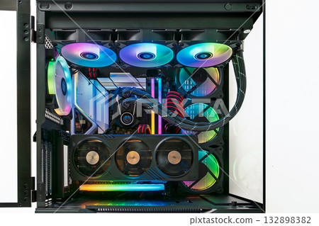 High-Performance Computer Build with RGB Lighting and Advanced Cooling System Components High-Performance Computer Build with RGB Lighting and Advanced Cooling System Components 132898382