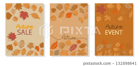 Autumn leaf design frame set, autumn leaf illustration set Autumn leaf design frame set, autumn leaf illustration set 132898641