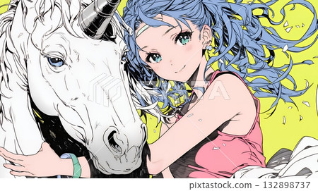獨角獸和年輕女子 132898737