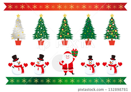 Santa Claus and snowman Christmas illustration set 132898781