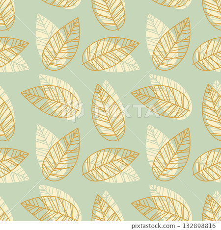 Pastel pattern with leaves, autumn background, warm atmosphere, packaging, wallpaper, backdrop, backing, background. 132898816