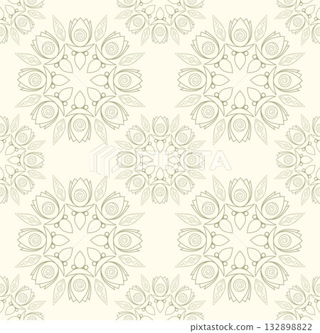 Traditional ethnic motifs. Mandala pattern textile ornament. Spa and meditation, relaxation. Perfect for fabric and textiles, wallpaper, and packaging design. 132898822