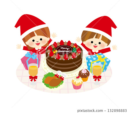 Children happy to see Christmas cake Children happy to see Christmas cake 132898883