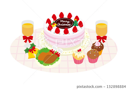 美味的聖誕蛋糕和菜餚 美味的聖誕蛋糕和菜餚 132898884