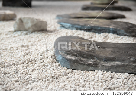 Stone path in the backyard garden, Japanese style Stone path in the backyard garden, Japanese style 132899048