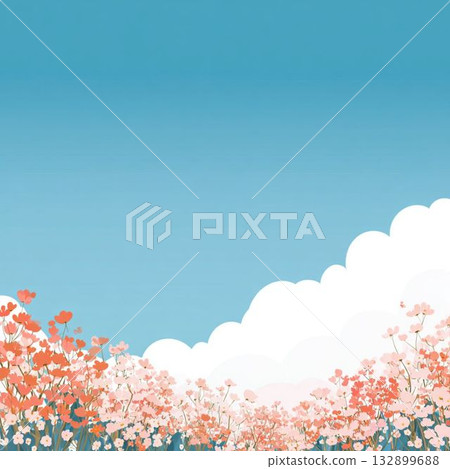底部是一片花田的扁平化向量插圖。 132899688