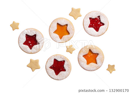 Linzer cookies set on White background 132900170