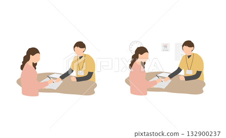 After-school day care service, parents signing a contract, interview illustration 132900237