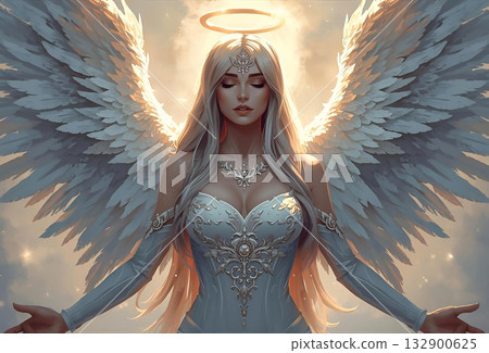 美麗的天使女子,展開白色翅膀 美麗的天使女子,展開白色翅膀 132900625
