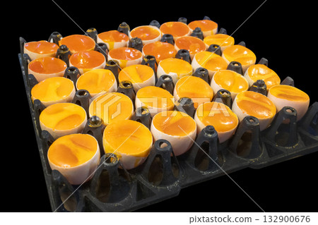 Top view of Songkhla Steamed Egg Yolks focus selective 132900676