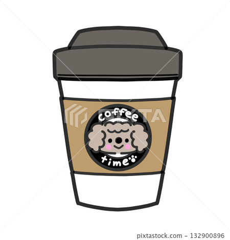 Cute toy poodle written on a disposable cup 132900896