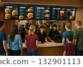 Digital signage installed in a hamburger shop 132901113
