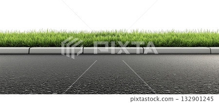 Grass and Curb on Asphalt Road 132901245