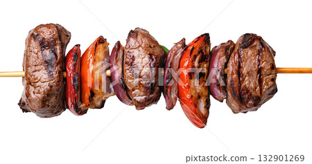Grilled Meat and Vegetables on a Skewer Grilled Meat and Vegetables on a Skewer 132901269