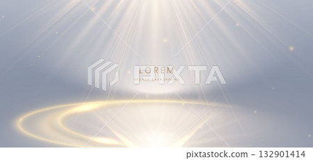 Gold ring overlapping with gold lighting effect sparkling on grey background. Luxury premium scene concept. 132901414
