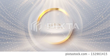 Luxury light gold ray on grey background with gold circles frame effect sparkle. Luxury light gold ray on grey background with gold circles frame effect sparkle. 132901415