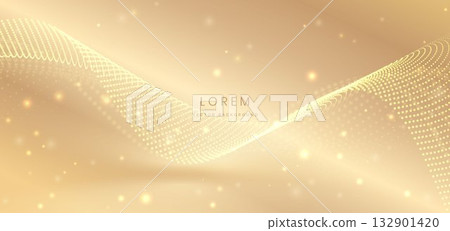 Golden dotted wave luxury on gold background with gold sparkling. 132901420