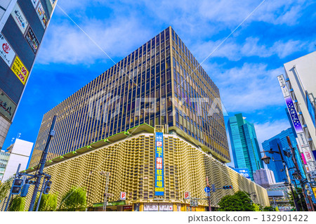 Tokyo cityscape, Japan, November 4th. View of Shimbashi Station's Karasumori Exit (back right) and the New Shimbashi Building. Shiodome is in the upper right back. 132901422