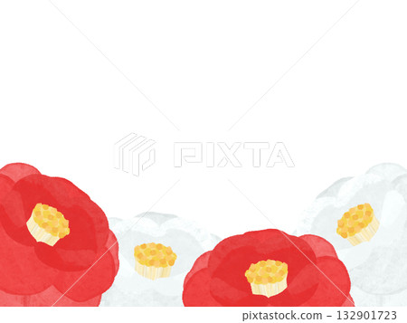 下方是一框手繪的紅白相間的山茶花。 132901723