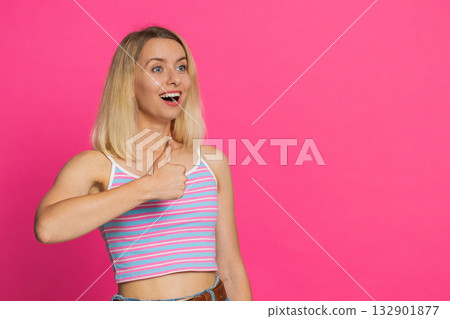 Caucasian woman raises thumbs up agrees give positive reply recommends advertisement likes good idea Caucasian woman raises thumbs up agrees give positive reply recommends advertisement likes good idea 132901877