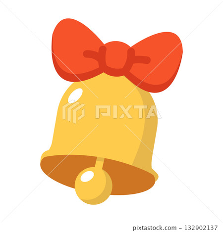 Illustration of a Golden Bell with Red Bow Illustration of a Golden Bell with Red Bow 132902137