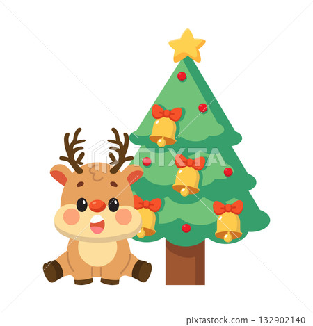 Illustration of Reindeer with Christmas Tree Illustration of Reindeer with Christmas Tree 132902140