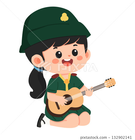 Cartoon Girl Scout Playing Guitar Illustration Cartoon Girl Scout Playing Guitar Illustration 132902141