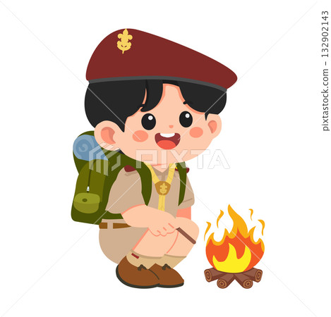 Illustration of Boy Scout with Campfire Illustration of Boy Scout with Campfire 132902143