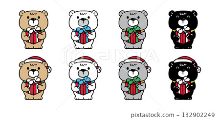 Bear polar christmas gift box santa claus hat icon vector pet character cartoon symbol illustration isolated design 132902249
