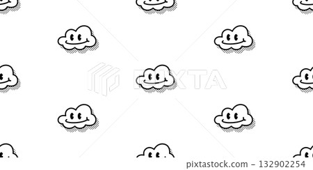 cloud seamless pattern smile sky rain fluffy vector cartoon doodle tile gift wrapping paper background repeat wallpaper illustration design scarf isolated 132902254