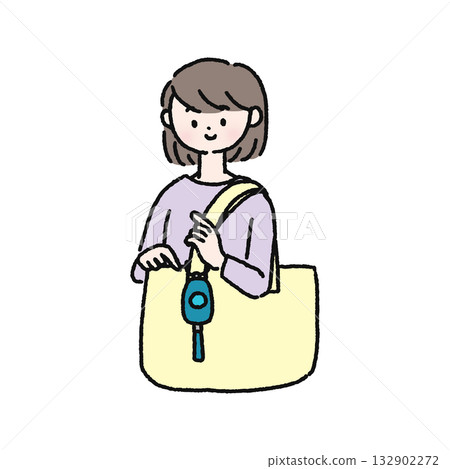 一名女子，她的包包上裝有防盜警報器。 132902272