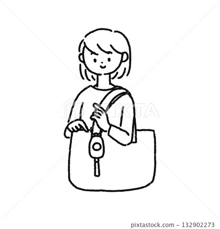 手提包上裝有防盜警報器的女人(線條描圖) 手提包上裝有防盜警報器的女人(線條描圖) 132902273