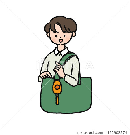 A man with a security alarm attached to his bag 132902274