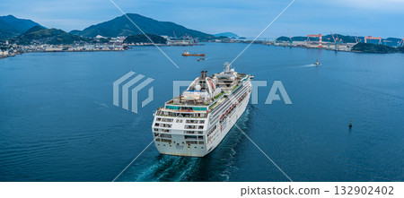 Nagasaki Port Cruise Ship Departure (Dream) Panorama from Megami Bridge [Nagasaki City] 132902402