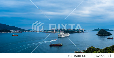 Nagasaki Port Cruise Ship Departure (Dream) Panorama from Megami Bridge [Nagasaki City] 132902441