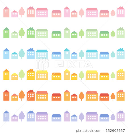 Colorful houses lined street line material set Colorful houses lined street line material set 132902637