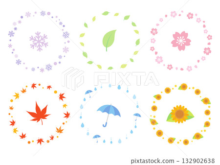 Spring, Summer, Autumn, and Winter Round Frame Set: Cute Four Seasons Motifs 132902638