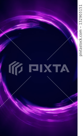 Abstract glowing violet energy ring forming a circular motion around a dark void, representing futuristic force 132903151