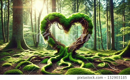 由苔蘚和根構成的心形結構 132903185