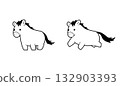 可愛的馬匹線條畫插圖 132903393
